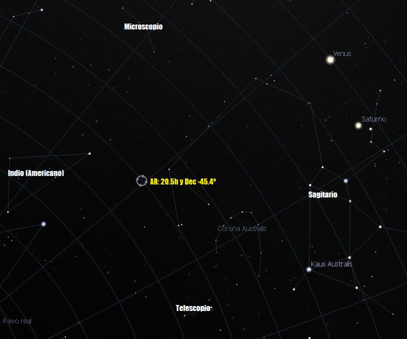 Punto común en el cielo de cuatro constelaciones